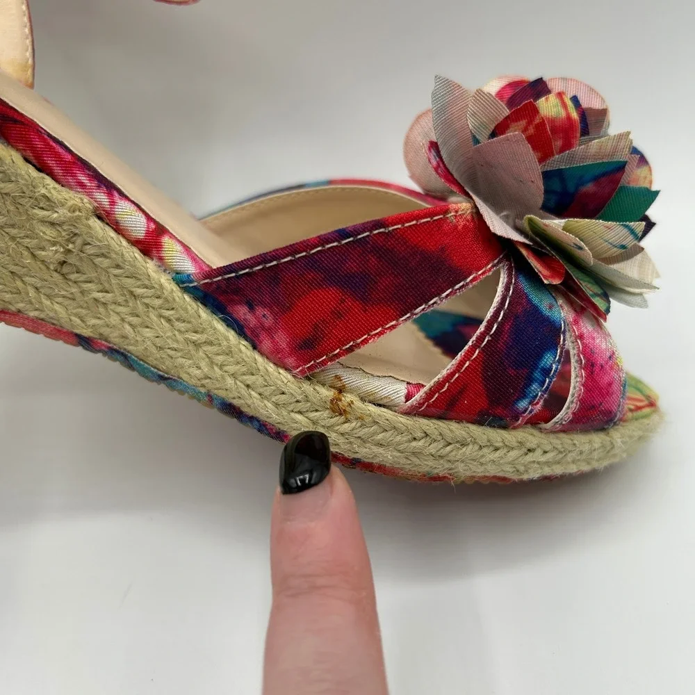 Nine West Girls Even Tie Dye Colorful Floral Wedge Sandals 3M with Box Summer